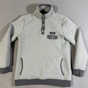 Simply‎ Southern Quilted Pullover Gray Button Mock Neck Long Sleeve Women's Med